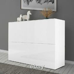 Armoire 4 Tiroirs Stockage High Gloss Fronts Buffet Display Armoire Off Blanc