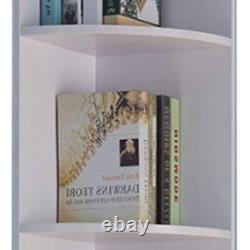 Armoire d'angle d'exposition en bois fini blanc avec 5 étagères et rangement pour livres