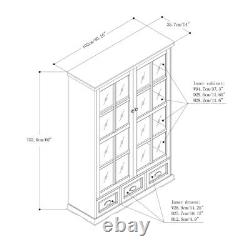 Armoire de rangement avec portes en verre trempé, étagère ajustable, vitrine et 3 tiroirs