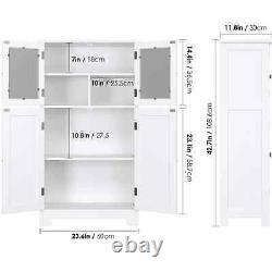 Armoire de salle de bains vitrée avec étagère de rangement, présentoir et vitrine au fini blanc.