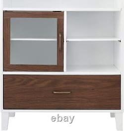 Armoire de sol de salle de bain avec tiroir, étagère réglable, rangement d'affichage marron/blanc