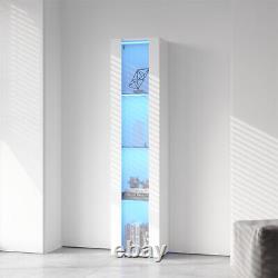 Armoire latérale en verre avec éclairage LED, vitrine de collection, organisateur de rangement latéral avec 4 étagères
