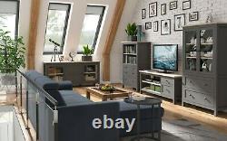 Bocage Collection Brw Furniture Set Led Lights Display Unit Tv Storage Grey Wood