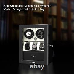 Boîte de Rangement Blanche pour 3 Montres Supplémentaires avec Remontoir Automatique pour 2 Montres à Lumière LED