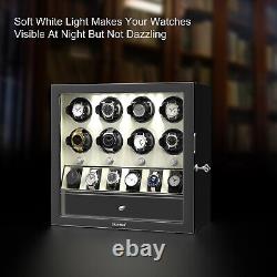 Boîte de rangement en cuir blanc pour 8 montres automatiques avec LED et présentoir pour 6 montres