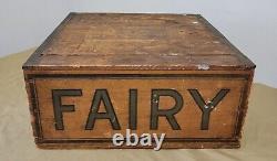 Boîte en bois d'exposition de magasin de campagne du savon flottant pur blanc de fée de Fairbank's Antique