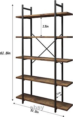 Étagère à 5 niveaux pour livres, organisateur industriel moderne, étagère de rangement ouverte pour affichage de livres.