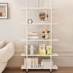 Étagère à livres 5 niveaux en bois blanc, étagère de rangement moderne à étagères ouvertes