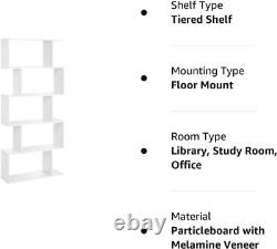Étagère à livres en bois blanc à 5 niveaux, autonome, étagère d'exposition et séparateur de pièce