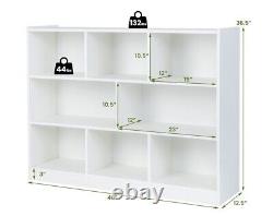 Étagère à livres ouverte à trois niveaux avec 8 cubes étagères de rangement sur pieds en blanc