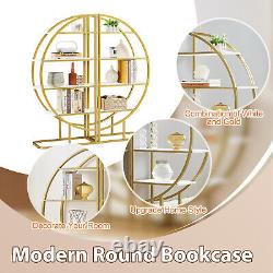 Étagère à livres ronde à quatre niveaux en bois avec rangement géométrique