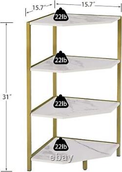 Étagère d'angle à 4 niveaux 31 pouces en bois avec cadre métallique pour présentoir de bureau