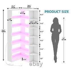 Étagère d'angle à 6 niveaux avec lumière LED Étagère de rangement en forme de L pour affichage de livres