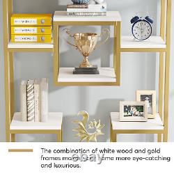 Étagère de bibliothèque en or blanc avec étagères ouvertes de rangement pour affichage pour bureau à domicile