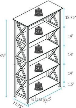 Étagère de rangement en bois massif à 5 niveaux avec design en X, blanc.