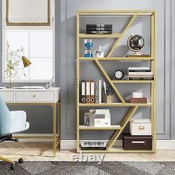 Étagère de rangement fonctionnelle blanche et dorée pour séparer l'espace dans un bureau à domicile