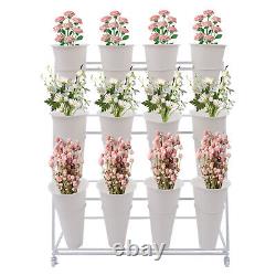 Étagère de rangement pour pots de fleurs en métal à 3 niveaux pour l'intérieur et l'extérieur - Présentoir d'affichage de plantes