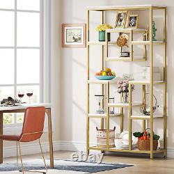 Étagère en bois doré blanc à étagères ouvertes pour le rangement et l'exposition de livres pour le bureau à domicile