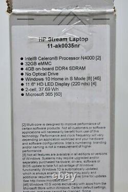 HP Stream 11 Ordinateur Portable (11-ak0035nr) 11,6 Affichage Hd Stockage 32 Go 4 Go Ram Gagnez 10 S
