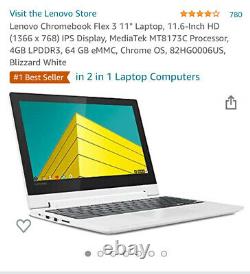Lenovo Chromebook Flex 3 11.6 Écran Hd 4 Go Ram 64 Go Écran Tactile De Stockage