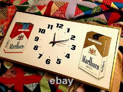 Marlboro Clock Store Display Cigarettes Vintage All Original Working Metal Signe