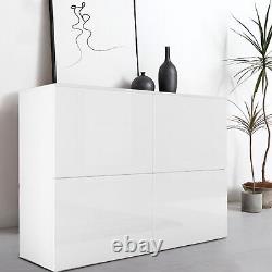 Nouveau meuble de rangement à quatre portes blanc, avec des façades brillantes, buffet et armoire d'exposition.
