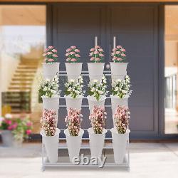 Présentoir à fleurs à 3 niveaux en métal avec rack de rangement et 12 seaux pour jardin de balcon