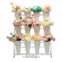 Présentoir à fleurs à 3 niveaux en métal avec rack de rangement et 12 seaux pour jardin de balcon