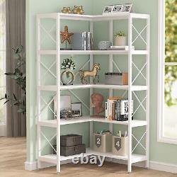 Rack De Rangement 5-tier Tall Corner Bookshelf Avec Cadre En Métal Pour Le Bureau À Domicile