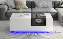 Table basse à LED avec rangement, table centrale moderne avec étagère d'exposition ouverte