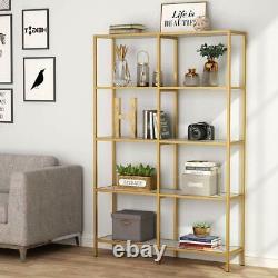 Tribesigns Display Shelf Storage Organizer Modern Gold Tube Frame Bookcase Décor