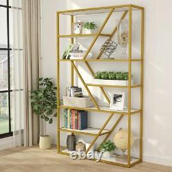 Tribesigns Display Shelf Storage Organizer Modern Gold Tube Frame Bookcase Décor