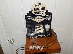 Vintage Champion Deluxe Ampoule Blanche Afficheur De Comptoir D'étain