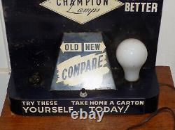 Vintage Champion Deluxe Ampoule Blanche Afficheur De Comptoir D'étain
