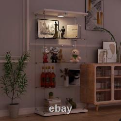 Vitrine en verre 4 étagères 2 portes avec éclairage LED et espace de rangement pour objets de collection