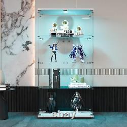 Vitrine en verre avec éclairage LED à 2 portes, étagères à 4 niveaux, présentoir pour jouets et objets de collection