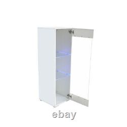 White High Gloss Glass Display Cabinet Bleu Led Étagères Latérales De Rangement