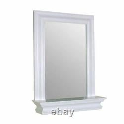 White Wall Mount Mirror Wooden Frame Display Storage Shelf Bathroom Décor Accueil