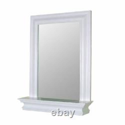 White Wall Mount Mirror Wooden Frame Display Storage Shelf Bathroom Décor Accueil