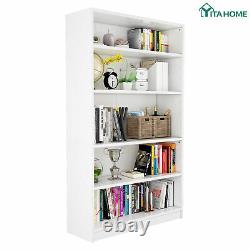Yitahome Bookshelf Bookcase Wood 5-shelf Wide Storage Display Blanc Réglable