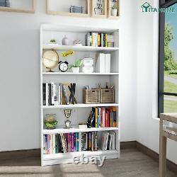 Yitahome Bookshelf Bookcase Wood 5-shelf Wide Storage Display Blanc Réglable
